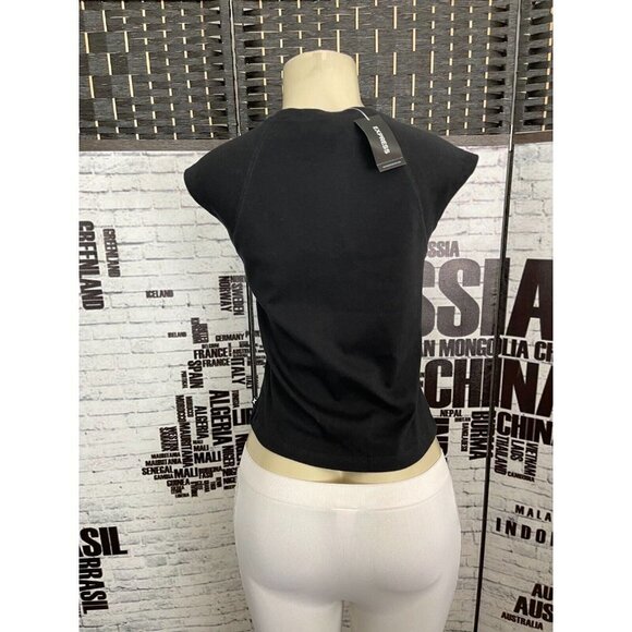 Express Jrs L Black V- Neck Cotton Crop Muscle Tee Tank Top - Picture 3 of 5